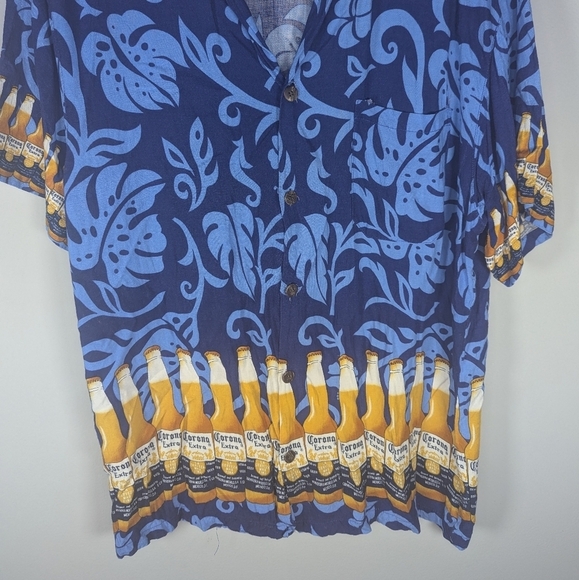 Corona Extra Mexican Cerveza Beer Button Up Hawaiian party T-shirt mens XL - Picture 2 of 7